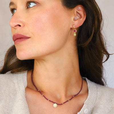 Lotus Garnet Necklace on Model