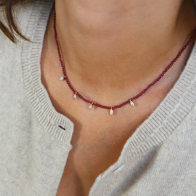 Gold Garnet Necklace on Model