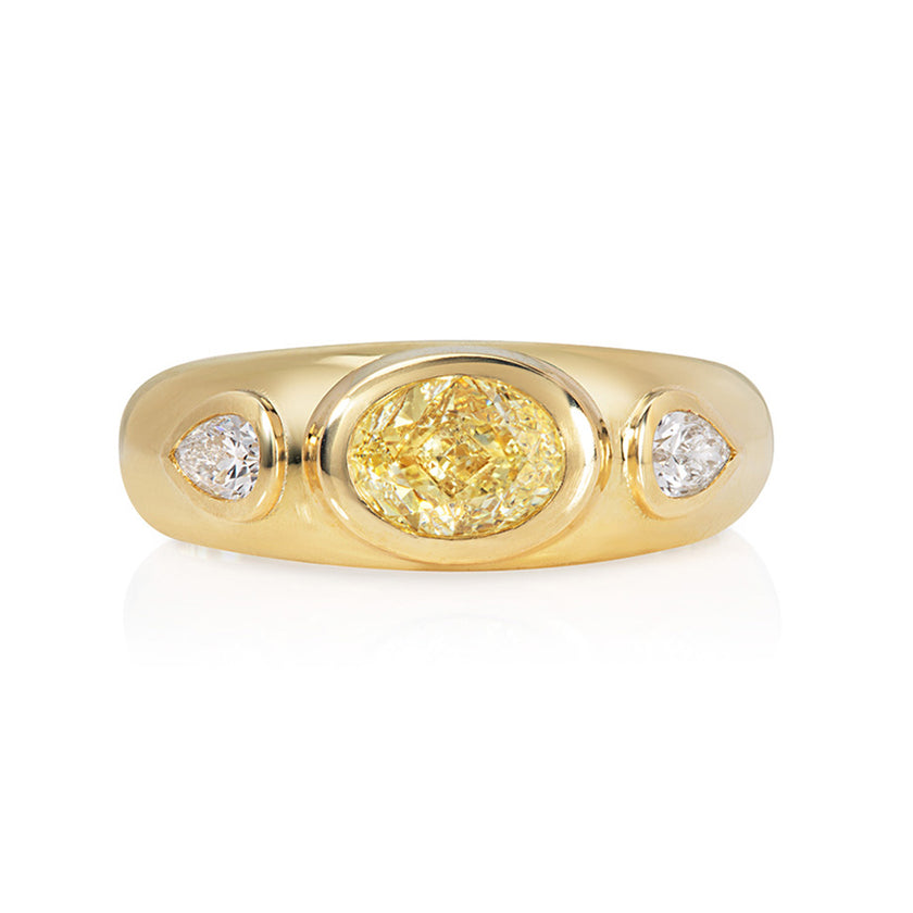 Oval Yellow Diamond Wide Ring