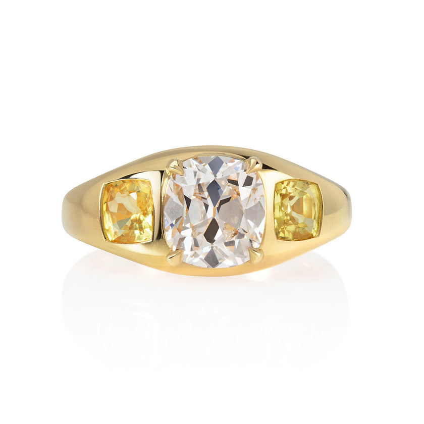 Mine Cut Diamond Sapphire Ring