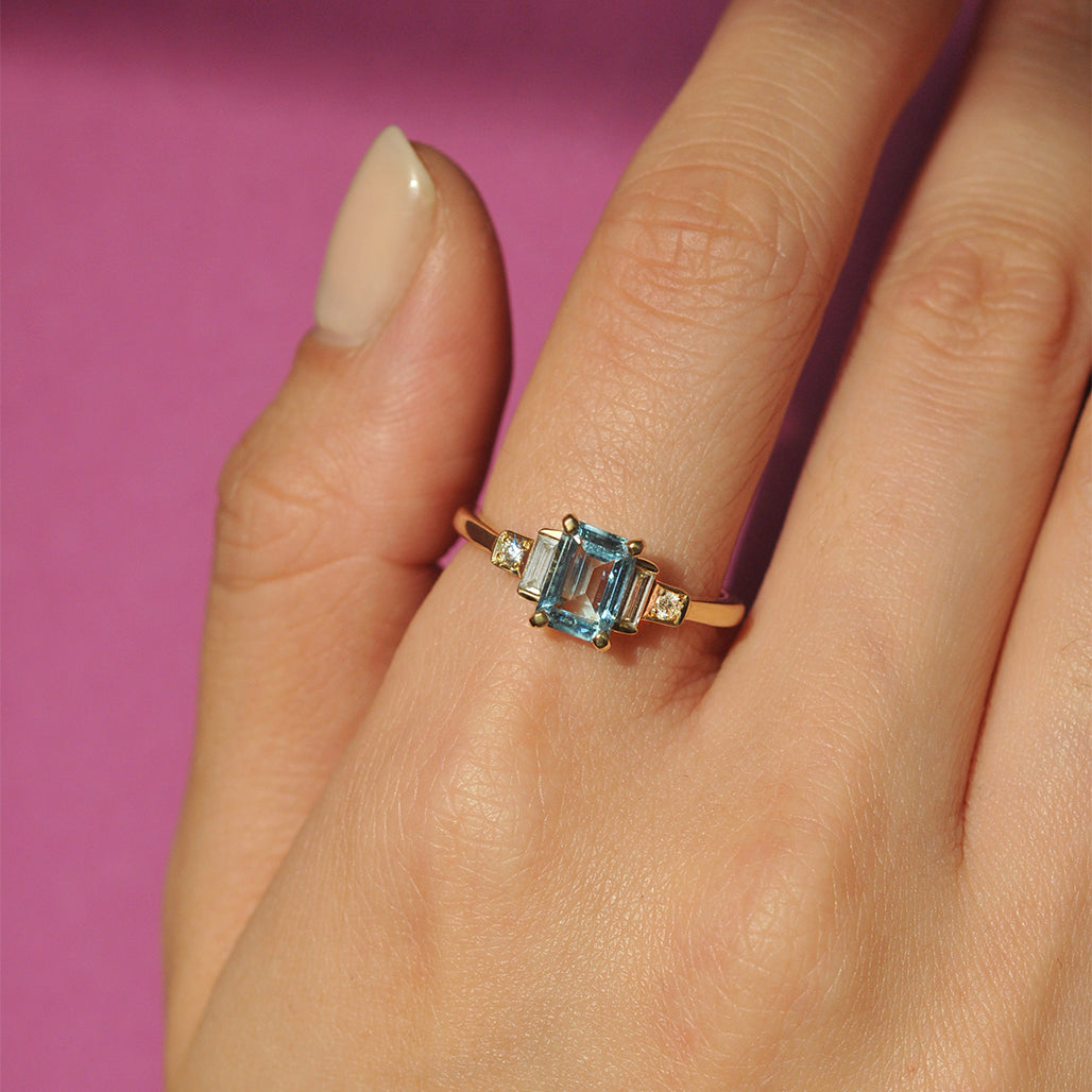 Aquamarine Diamond Ring Modern Deco Engagement Ring