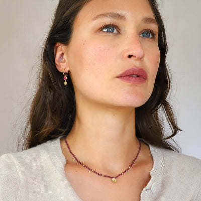 Lotus Garnet Bead Gold Necklace