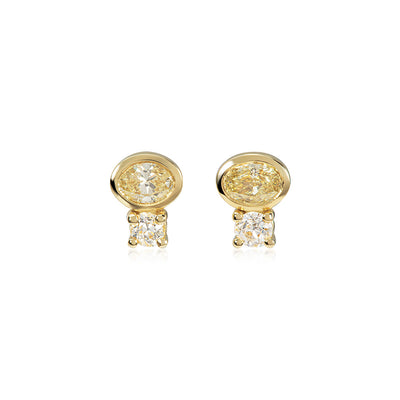 Oval Yellow Diamond Stud Earrings
