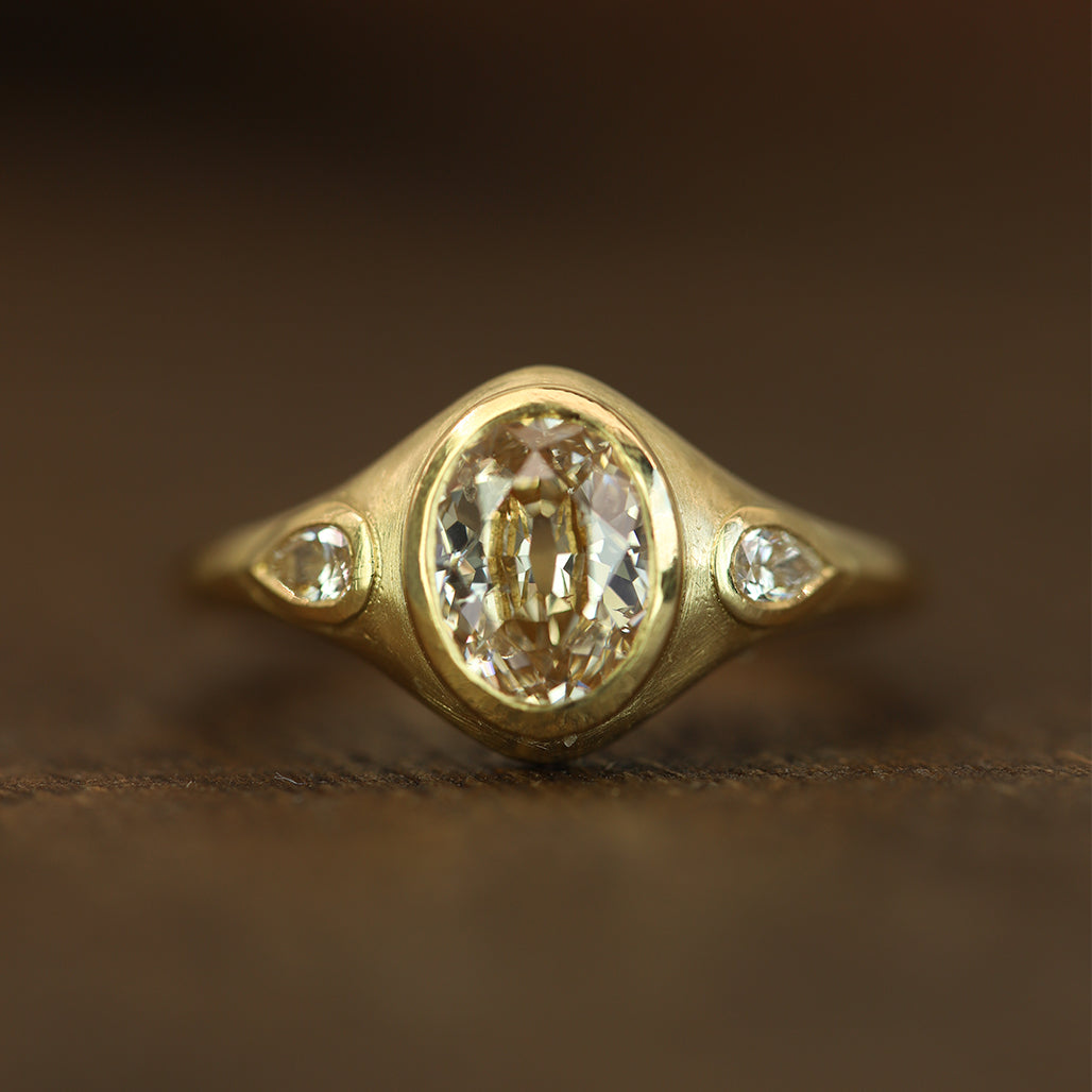 Champagne Oval Old Cut Diamond Ring