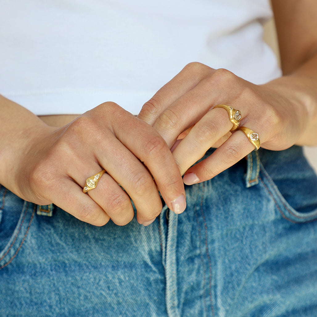 Champagne Cushion Diamond Ring On Model