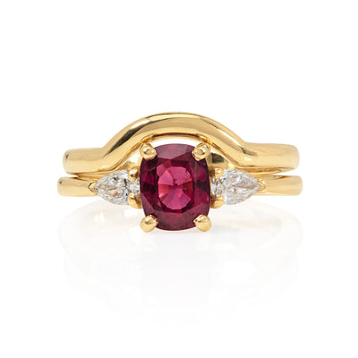 Cushion Ruby Ring with Curved Wedding Band