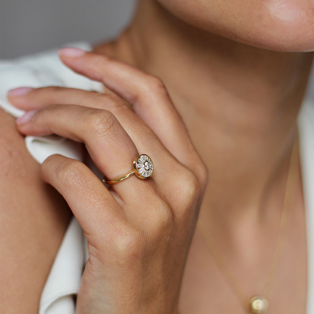Rings Target Design Art Deco Target Ring | Radial Baguette Old Cut Diamond Design