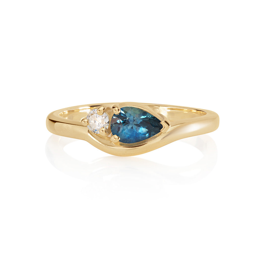 Teal Sapphire Pear Ring