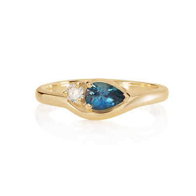 Teal Sapphire Pear Ring