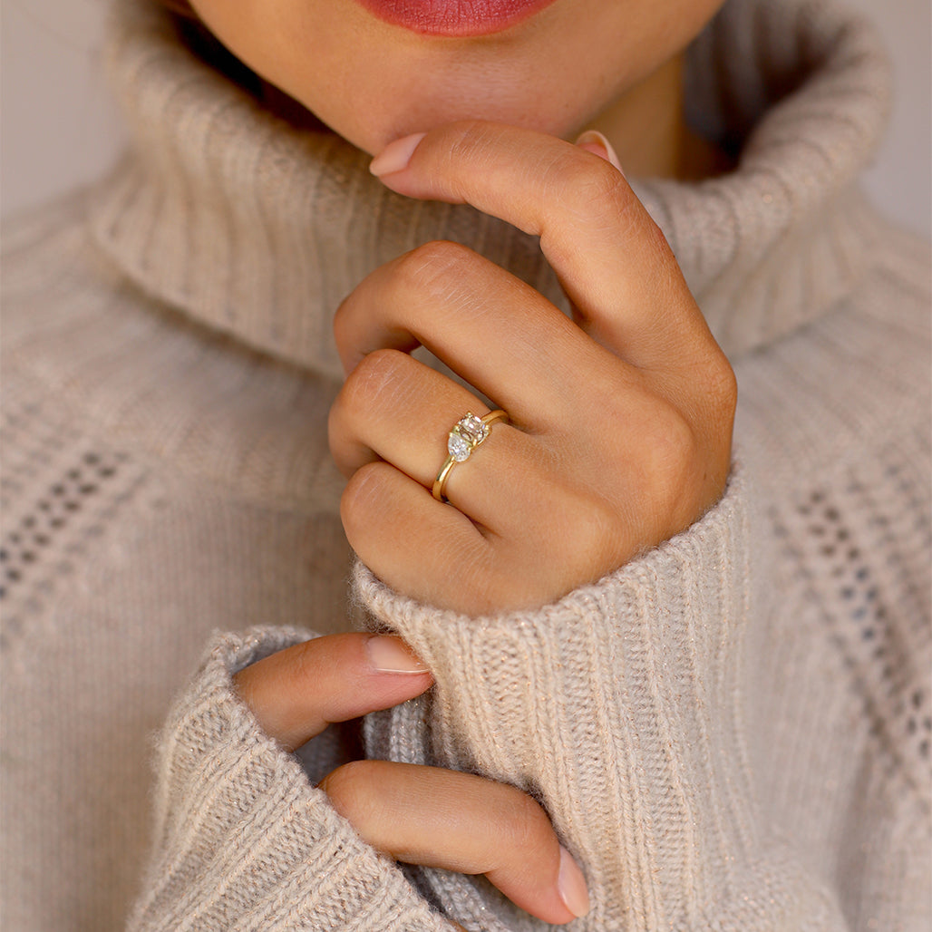 Toi Et Moi Champagne Old Cut Engagement Ring