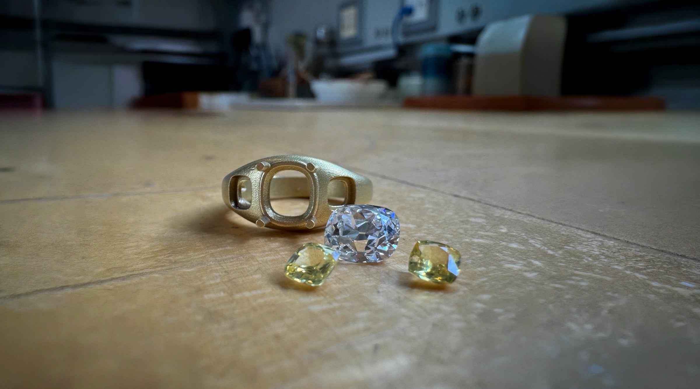 Mine Cut Diamond Sapphire Ring