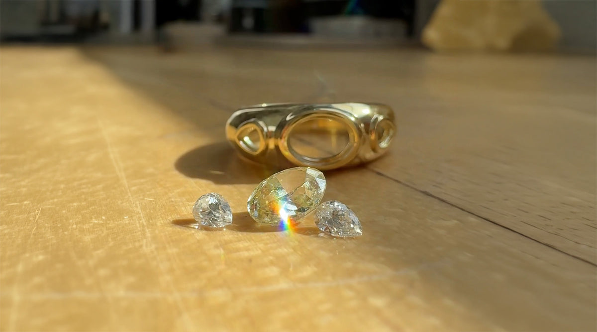 Oval Yellow Diamond Ring on Bench