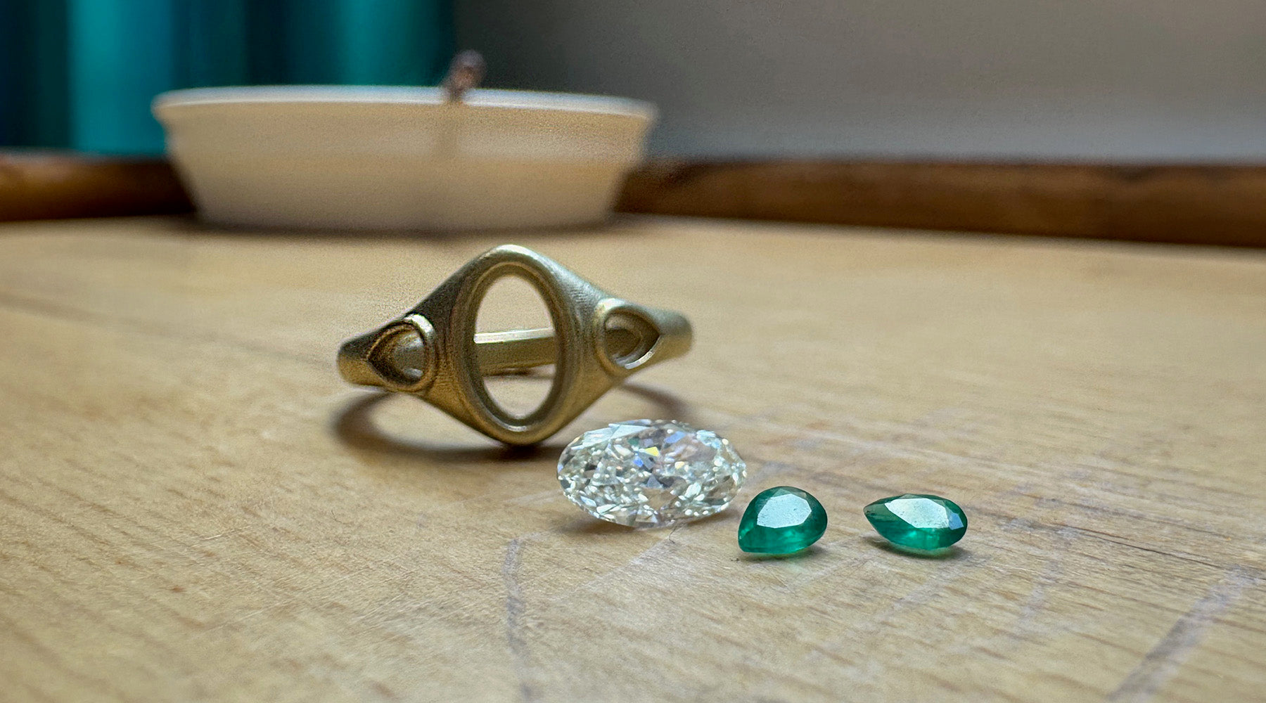 Old Gold Oval Diamond Emerald Ring
