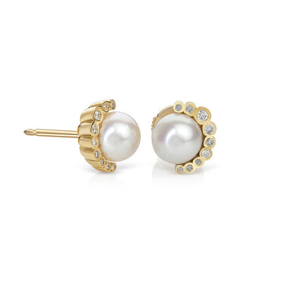 Diamond Crescent Pearl Studs