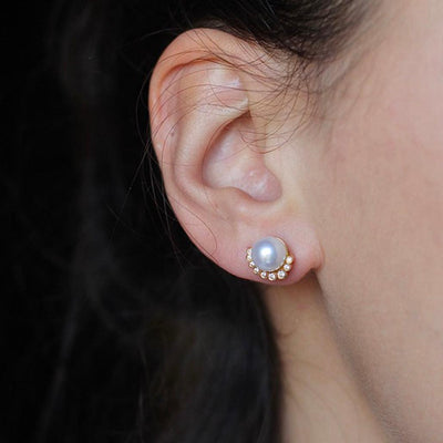 Aditi Pearl and Diamond Studs - Flora Bhattachary Fine Jewellery
