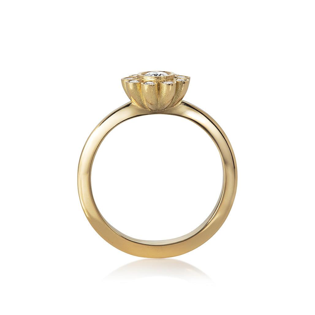 Aditi White Diamond Halo Ring Side View 