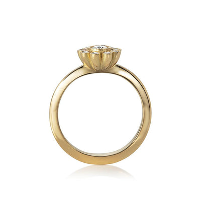 Aditi White Diamond Halo Ring Side View 