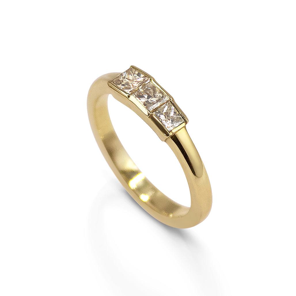 Princess Triple Stone Asymmetric Ring - Flora Bhattachary Fine Jewellery