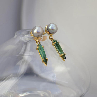 Ashru Tourmaline and Pearl Drop Earrings - Flora Bhattachary Fine Jewellery