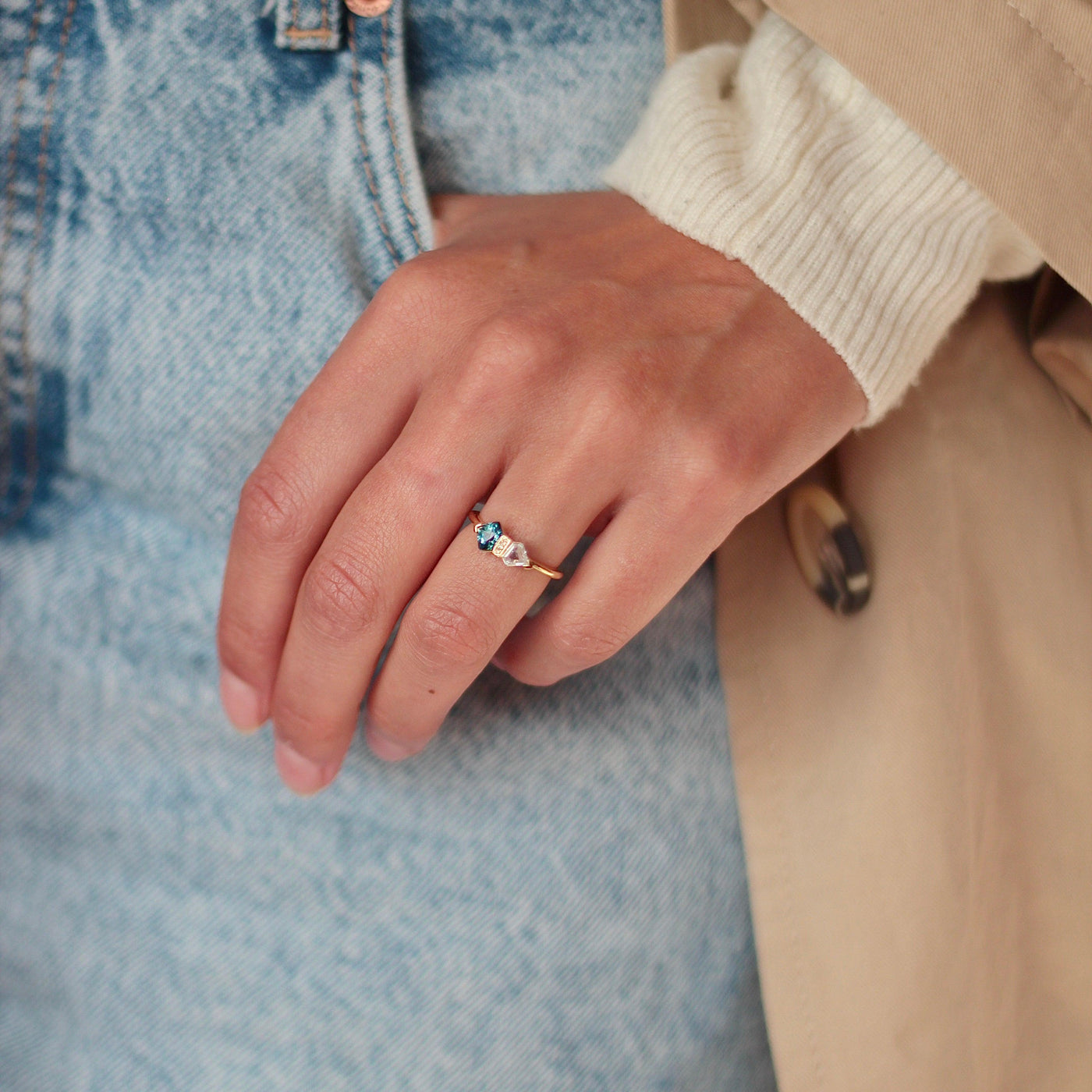 Shield Diamond Sapphire Ring