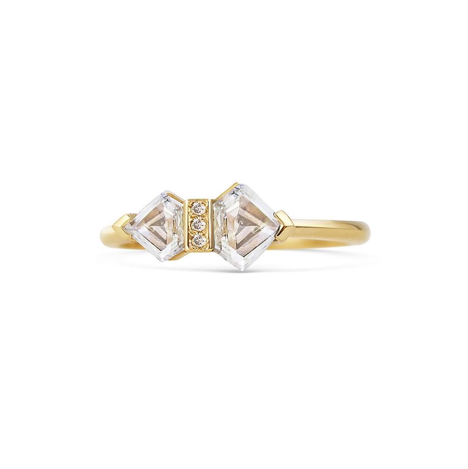 Aurora White Diamond Double Shield Ring - Flora Bhattachary Fine Jewellery