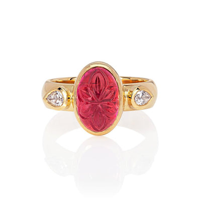 Carved Tourmaline and Diamond Ring - Flora Bhattachary Fine Jewellery