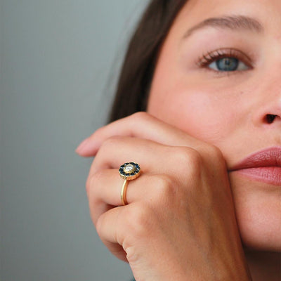 Diamond Sapphire Halo Ring
