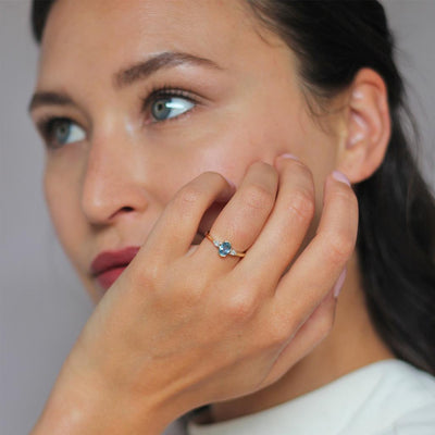 Oval Blue Sapphire Pear Diamond Ring - Flora Bhattachary Fine Jewellery