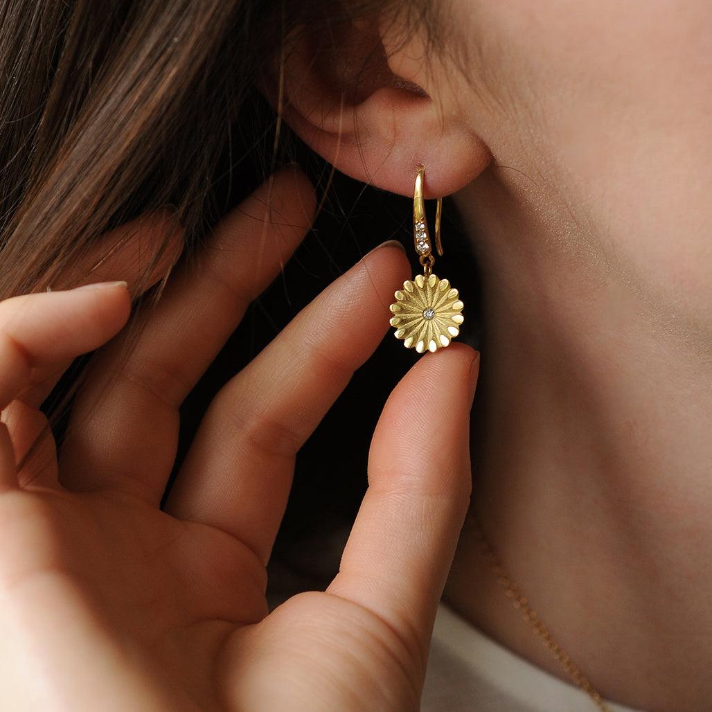 Lotus Diamond Drop Earrings - Flora Bhattachary Fine Jewellery