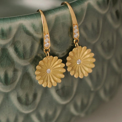 Lotus Diamond Drop Earrings - Flora Bhattachary Fine Jewellery