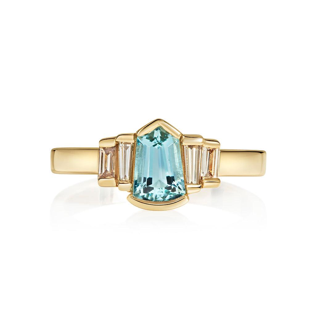 Mahal Trapeze Aqua and Diamond Ring - Flora Bhattachary Fine Jewellery