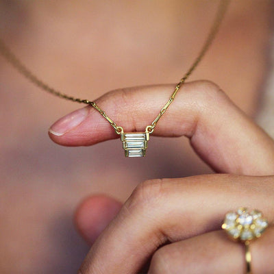 Mahal Triple Baguette Diamond Pendant - Flora Bhattachary Fine Jewellery