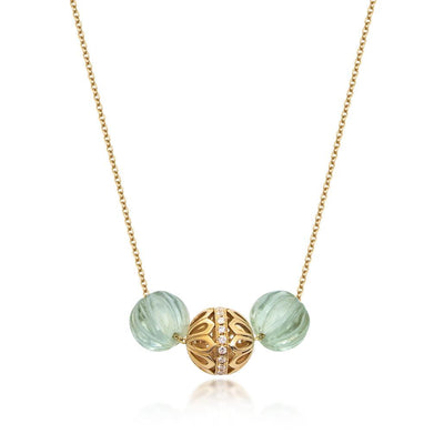 Mor Green Amethyst and Diamond Bead Necklace - Flora Bhattachary Fine Jewellery