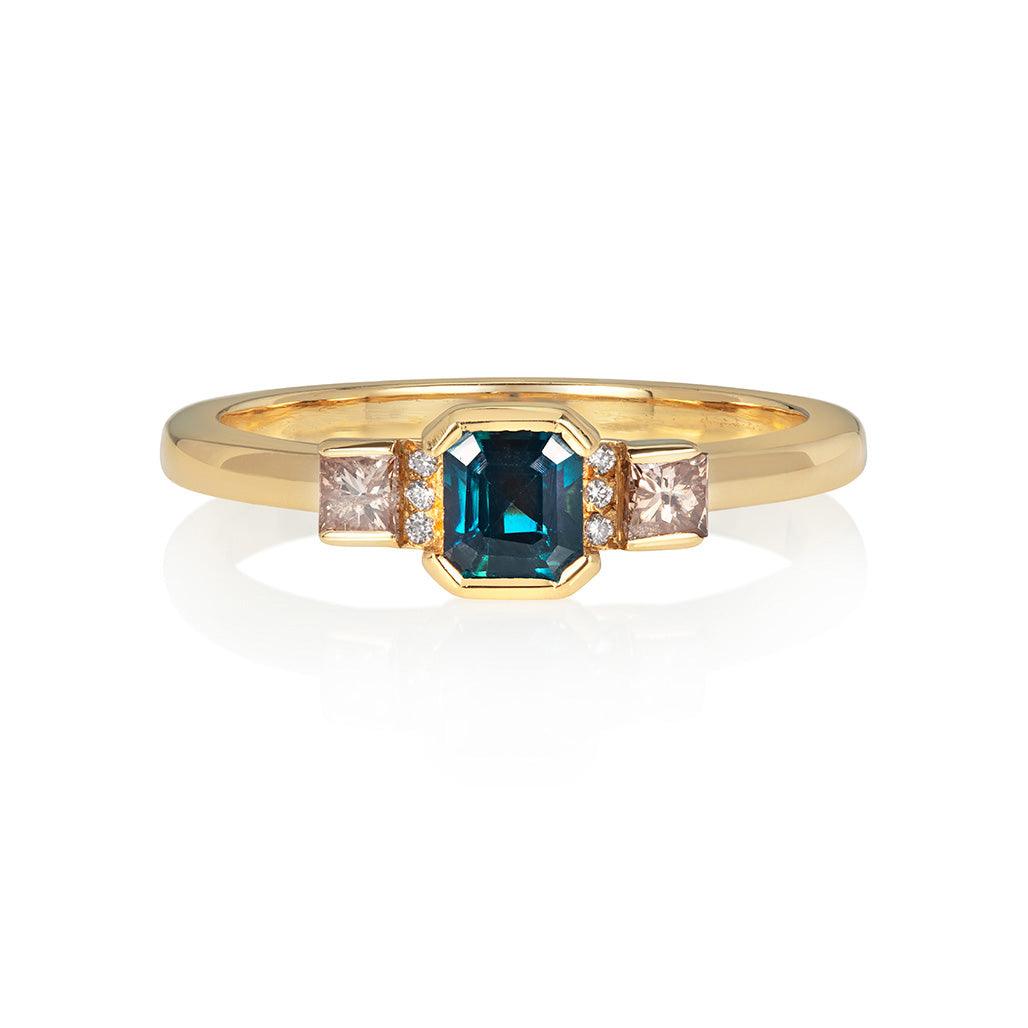 Teal Sapphire Diamond Ring
