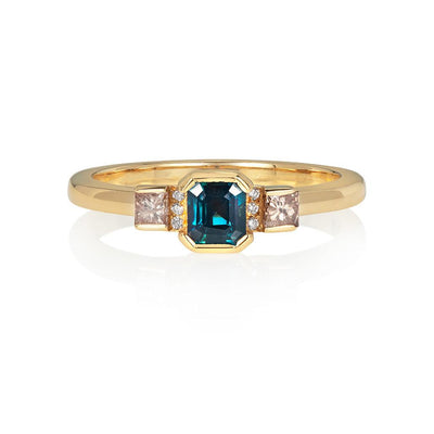 Teal Sapphire Diamond Ring