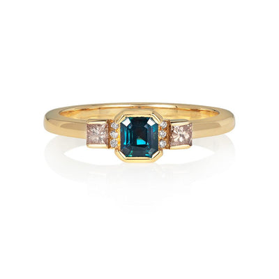 Teal Sapphire Diamond Ring - Flora Bhattachary Fine Jewellery
