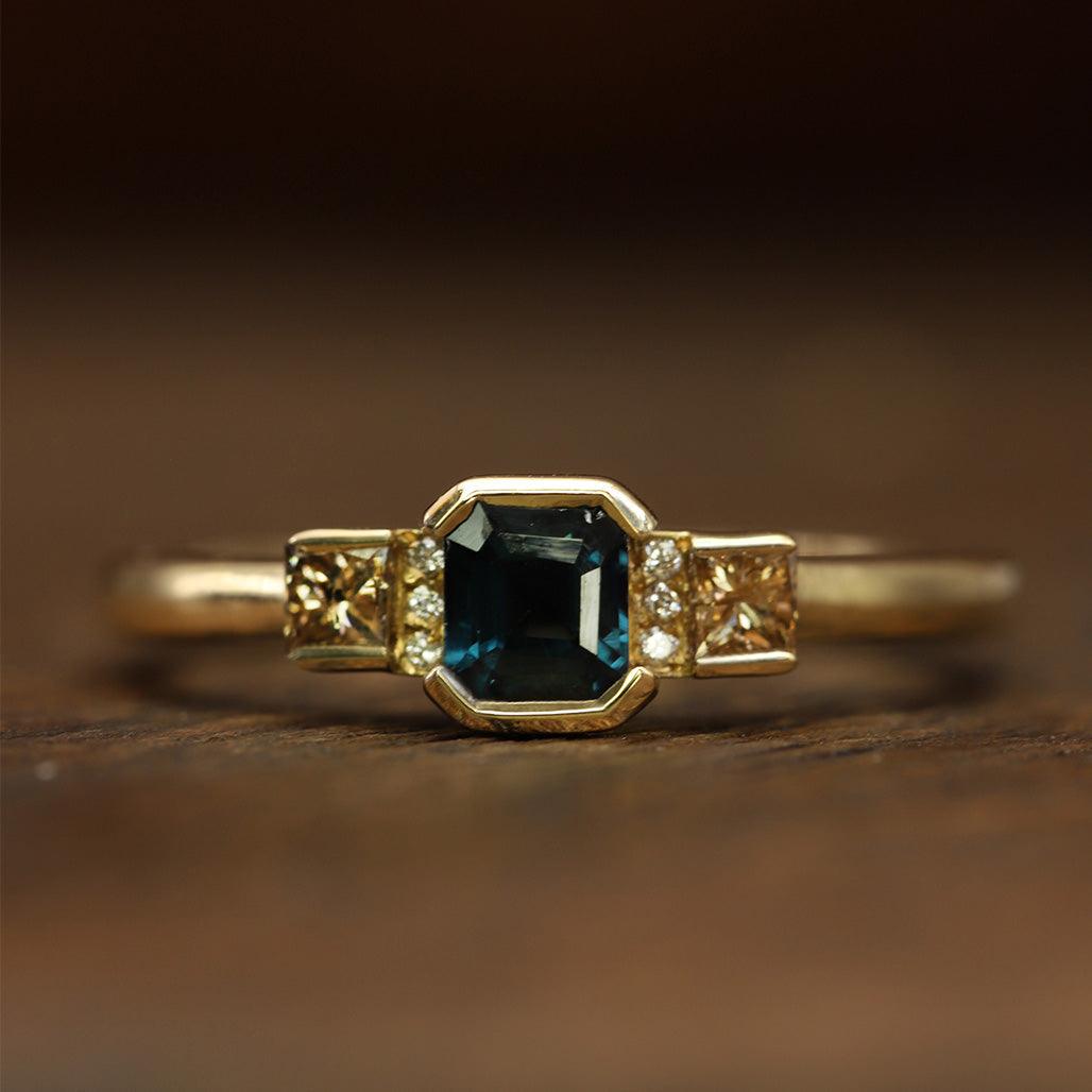 Teal Sapphire Diamond Ring - Flora Bhattachary Fine Jewellery