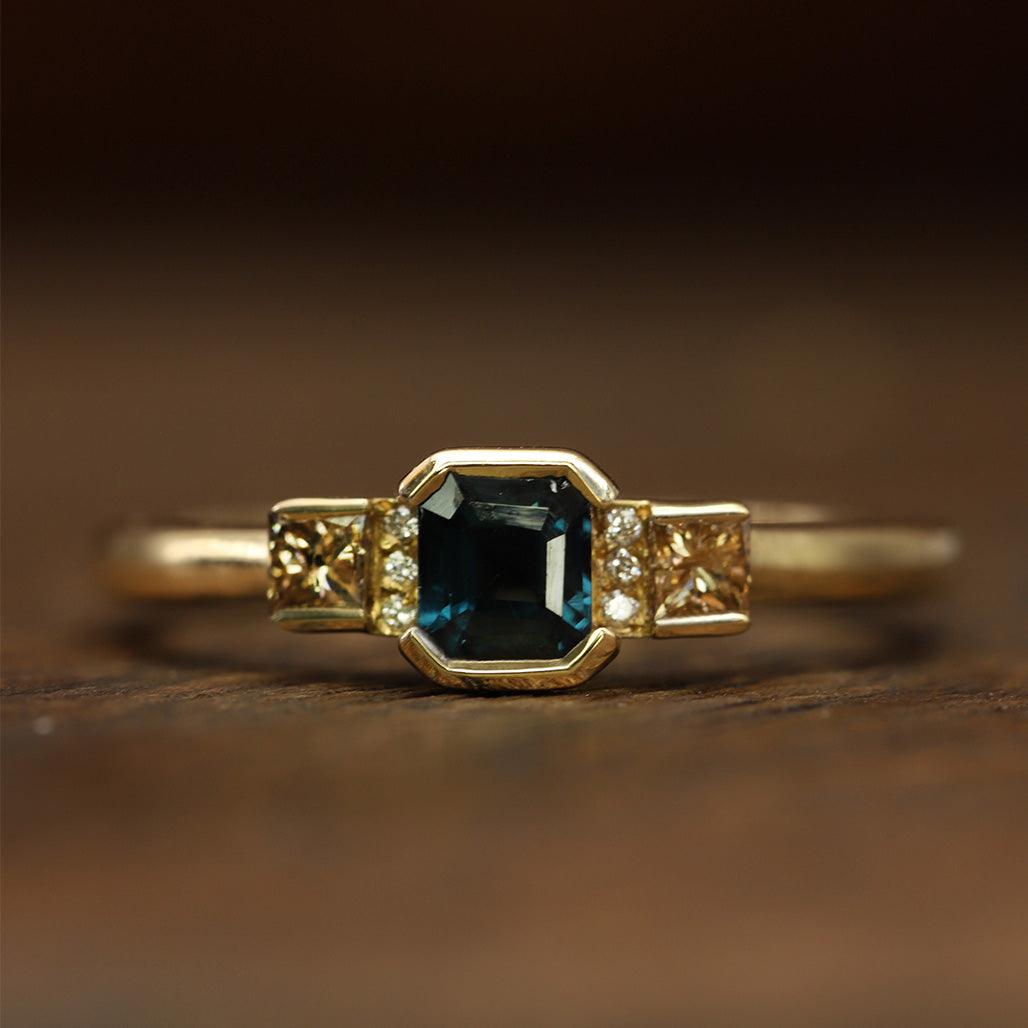 Teal Sapphire and Diamond Ring - Flora Bhattachary Fine Jewellery