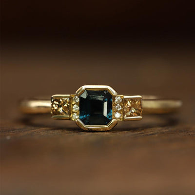 Teal Sapphire Diamond Ring - Flora Bhattachary Fine Jewellery