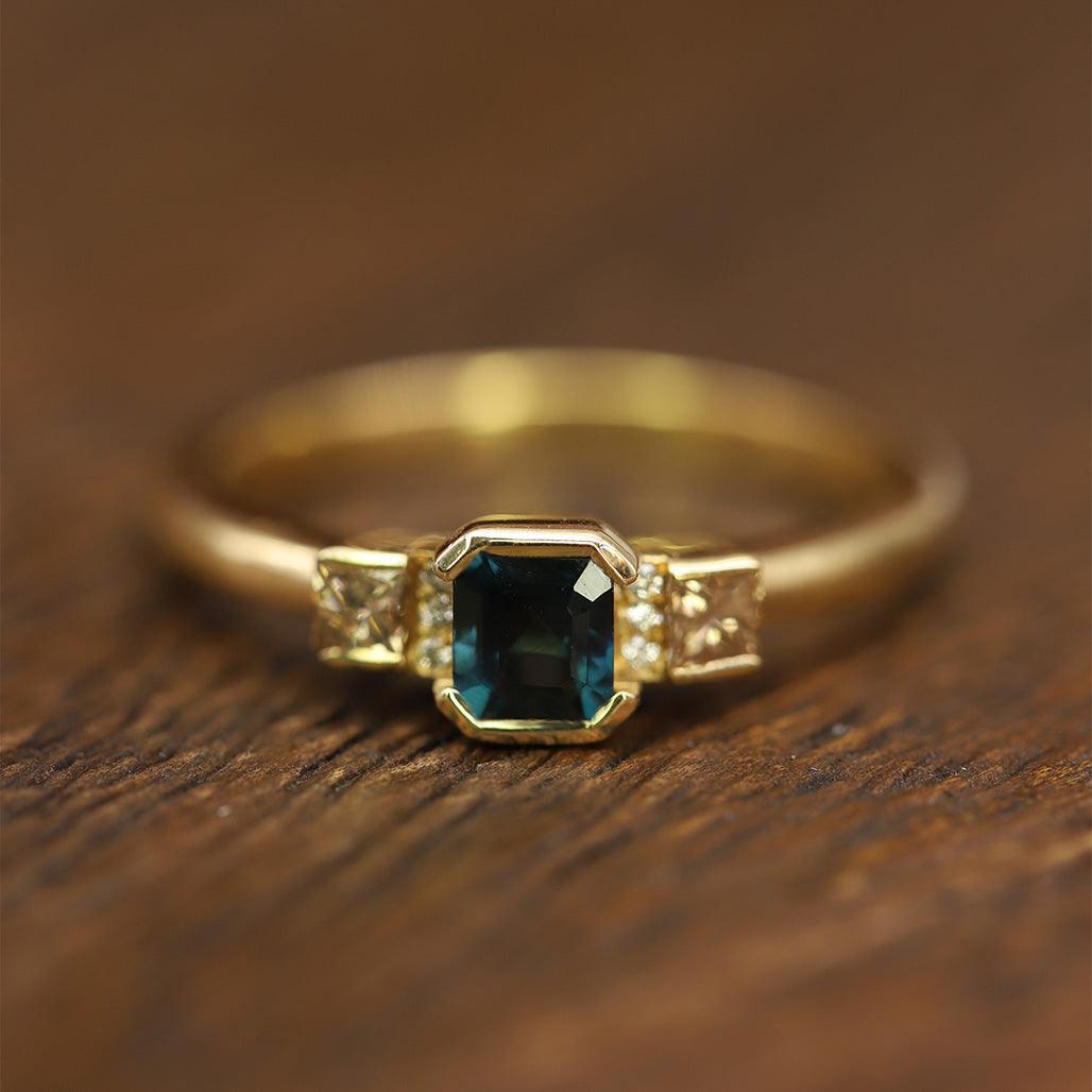 Teal Sapphire and Diamond Ring - Flora Bhattachary Fine Jewellery