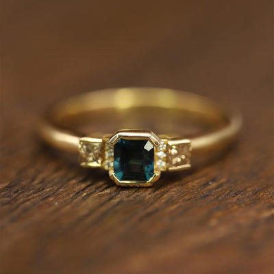 Teal Sapphire Diamond Ring - Flora Bhattachary Fine Jewellery