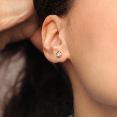 Floral Diamond Stud Earrings on Model