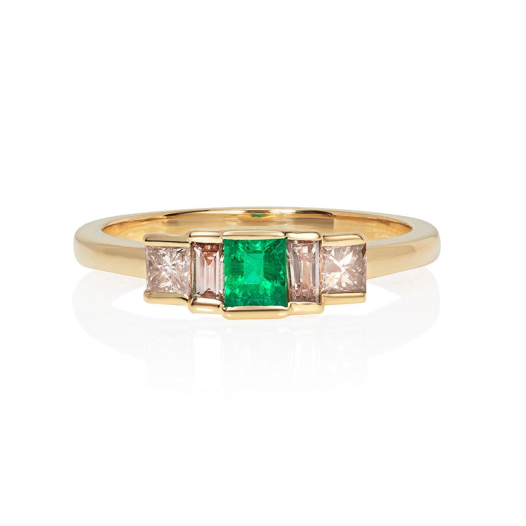 Panna Emerald and Champagne Diamond Ring - Flora Bhattachary Fine Jewellery