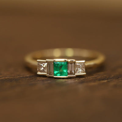 Emerald Champagne Diamond Ring - Flora Bhattachary Fine Jewellery