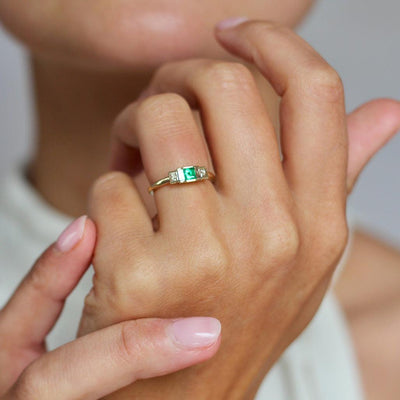 Emerald Engagement Diamond Ring - Flora Bhattachary Fine Jewellery