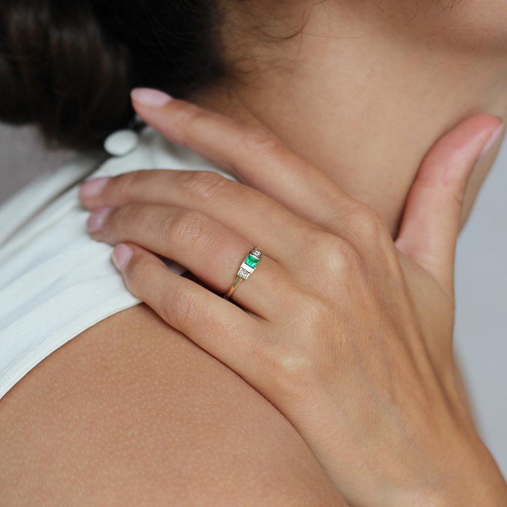 Panna Emerald Champagne Diamond Ring - Flora Bhattachary Fine Jewellery