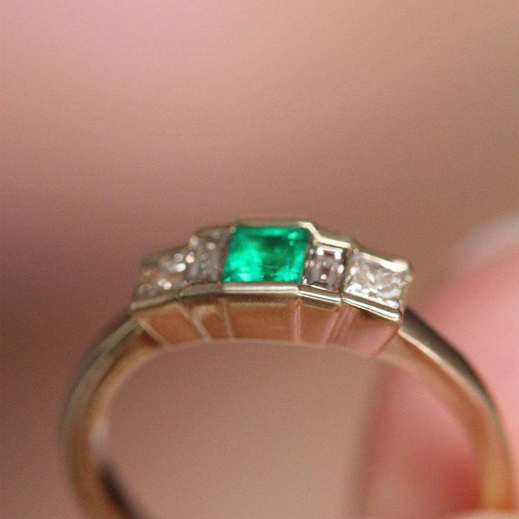 Panna Emerald and Champagne Diamond Ring - Flora Bhattachary Fine Jewellery