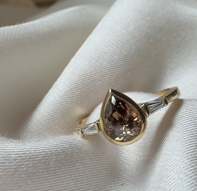 Brown Pear Diamond Engagement Ring
