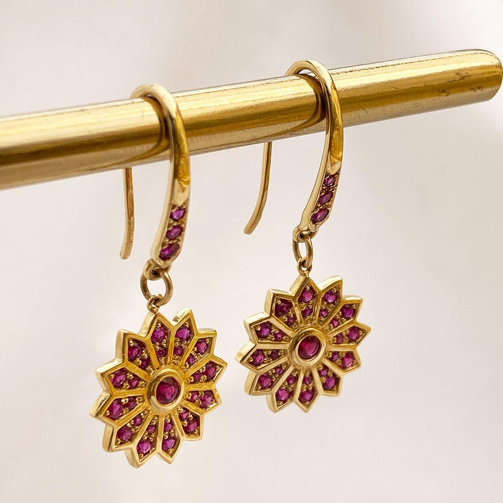 Pushpa Ruby Hanging Earrings - Flora Bhattachary Fine Jewellery