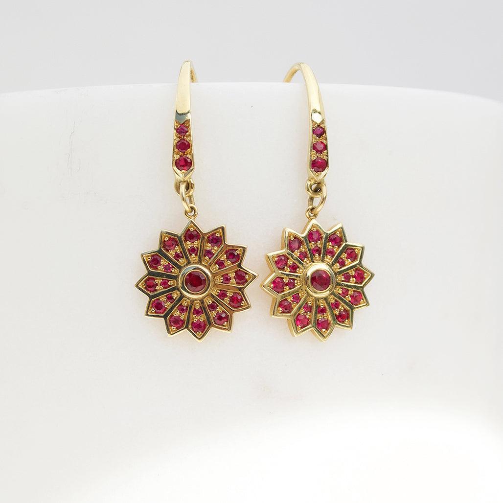 Pushpa Ruby Hanging Earrings - Flora Bhattachary Fine Jewellery